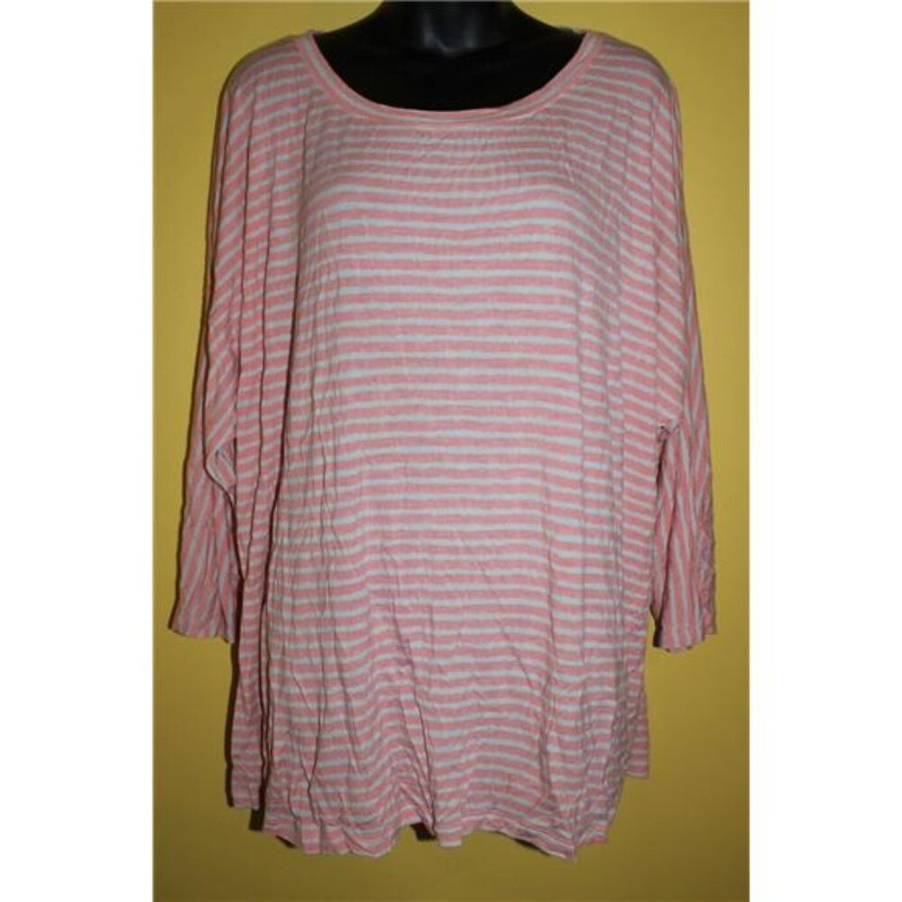 Apt. 9 Woman 3x Pink Striped Casual Knit 3/4 Sleeve Top Round Neck